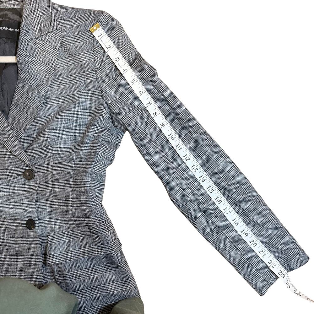 Emporio Armani Double Breasted Plaid Prince of Wales Gray Blazer Notched Lapel - Picture 9 of 13